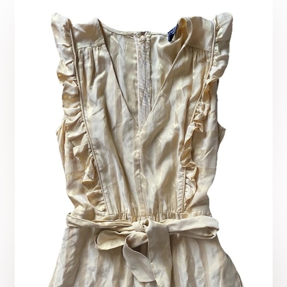 Current Air Jumpsuit Small Womens Yellow Striped Ruffle Sleeve Tie Front - Picture 2 of 6